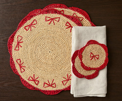 Dessous de verre à franges en raphia tissé à la main par Payton James – Dessous de verre bohème, décoration de table rustique, palmier raphia naturel