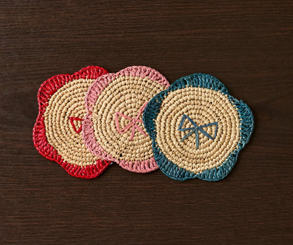 Dessous de verre à franges en raphia tissé à la main par Payton James – Dessous de verre bohème, décoration de table rustique, palmier raphia naturel