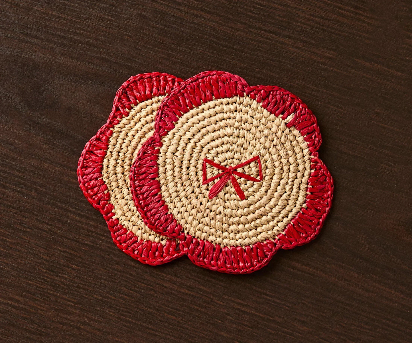Dessous de verre à franges en raphia tissé à la main par Payton James – Dessous de verre bohème, décoration de table rustique, palmier raphia naturel