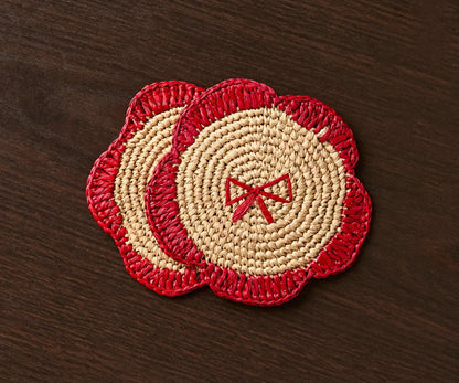 Dessous de verre à franges en raphia tissé à la main par Payton James – Dessous de verre bohème, décoration de table rustique, palmier raphia naturel