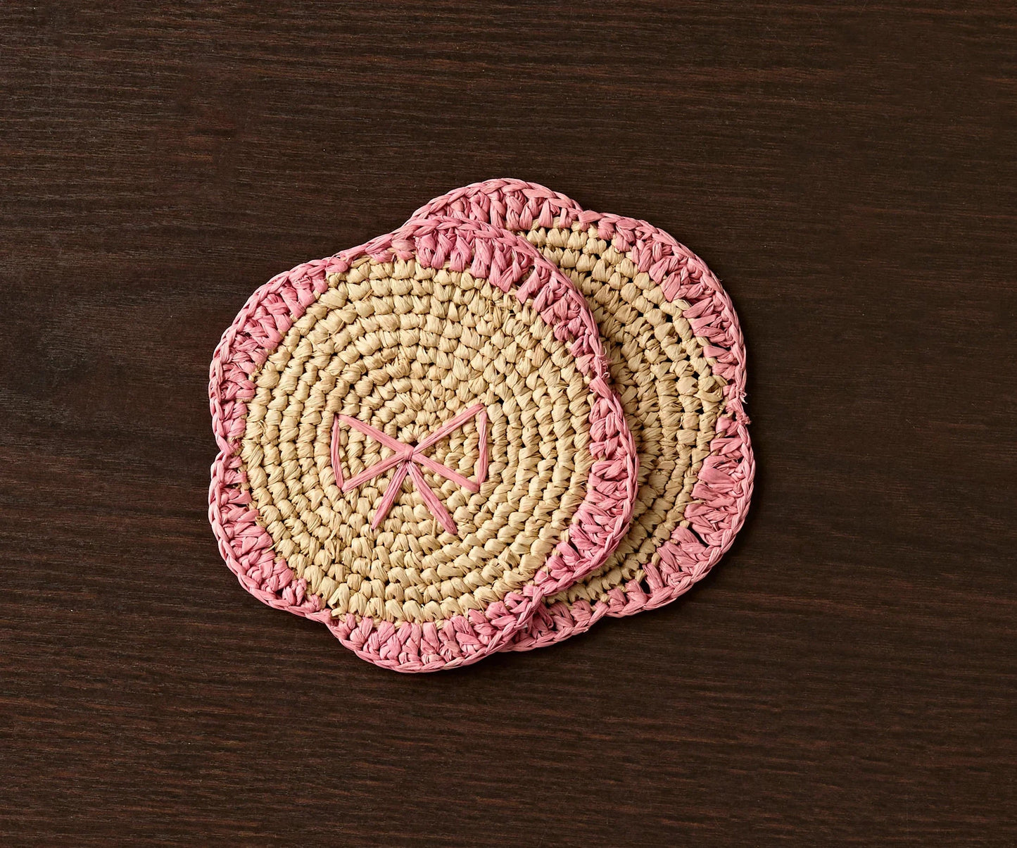 Dessous de verre à franges en raphia tissé à la main par Payton James – Dessous de verre bohème, décoration de table rustique, palmier raphia naturel