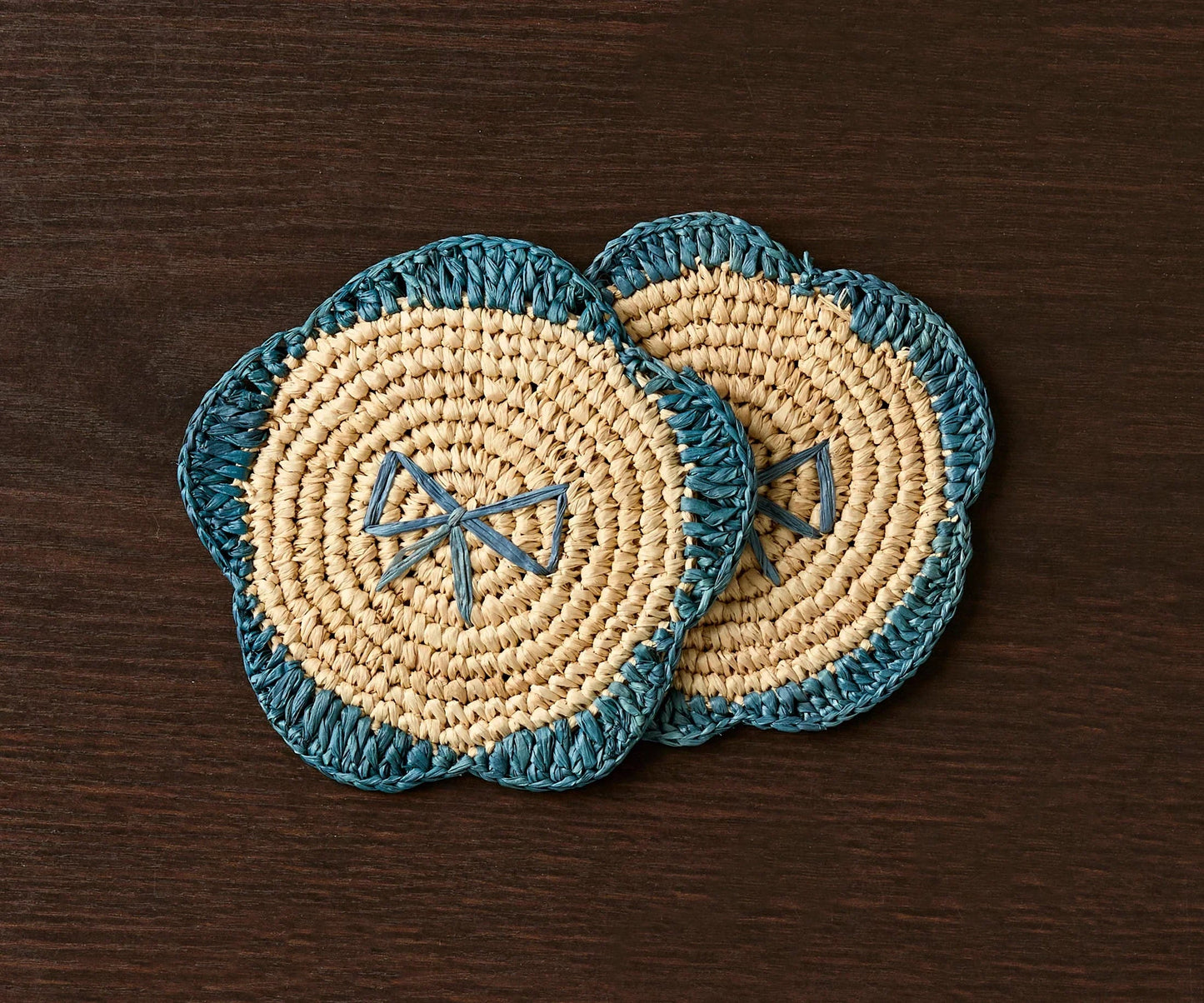 Dessous de verre à franges en raphia tissé à la main par Payton James – Dessous de verre bohème, décoration de table rustique, palmier raphia naturel