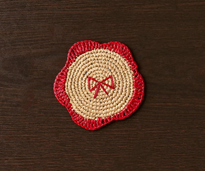 Dessous de verre à franges en raphia tissé à la main par Payton James – Dessous de verre bohème, décoration de table rustique, palmier raphia naturel