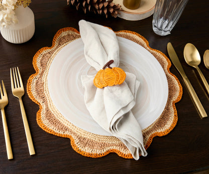 Set de table rond en raphia tressé – Set de table fait main au crochet pour décoration de fête de jardin, accessoire de table rustique en fibre naturelle