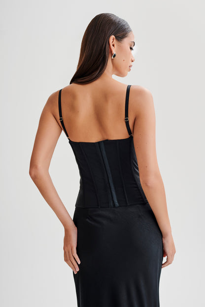 Corset Maryse en satin et dentelle - Noir