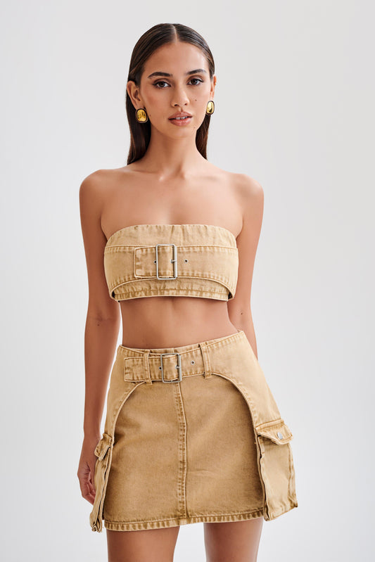 Bandeau en jean Rowena avec boucle - Lavage acide beige