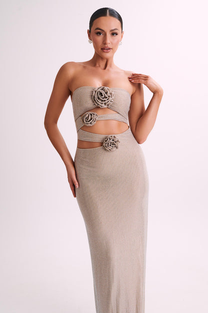 Stassie Robe Maxi Rose Diamante Sans Bretelles - Nude