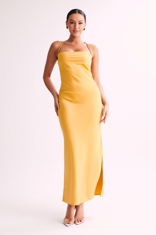 Robe Maxi à Col Rond et Bretelles - Jaune