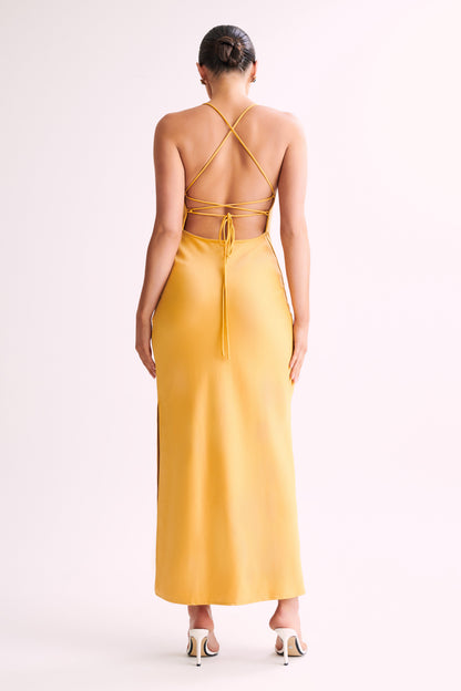Robe Maxi à Col Rond et Bretelles - Jaune