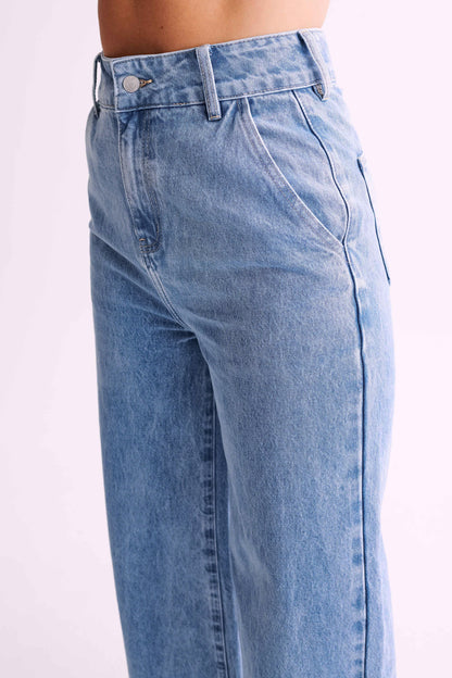 Jeans Roxy taille haute, jambe large - Bleu moyen