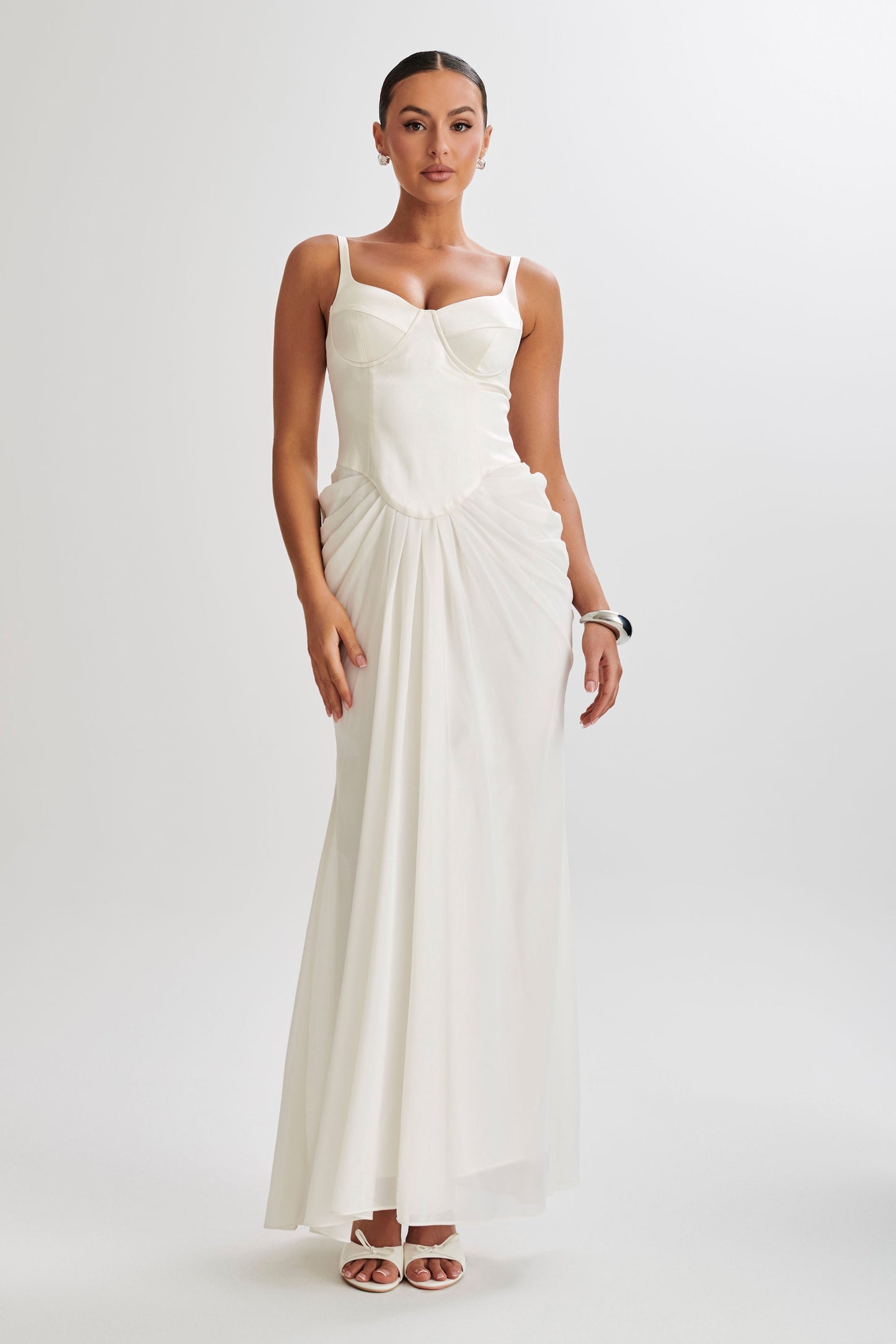 Robe longue en satin avec corset Leila - Ivoire