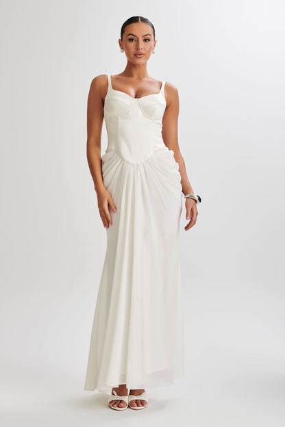 Robe longue en satin avec corset Leila - Ivoire
