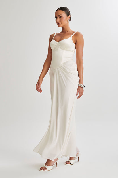 Robe longue en satin avec corset Leila - Ivoire