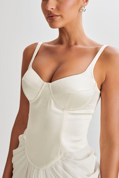 Robe longue en satin avec corset Leila - Ivoire