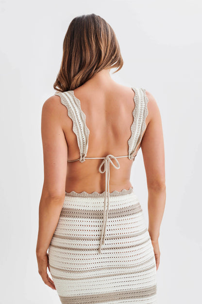 Jadia, Bralette Crochetee à Contraste - Taupe/Blanc