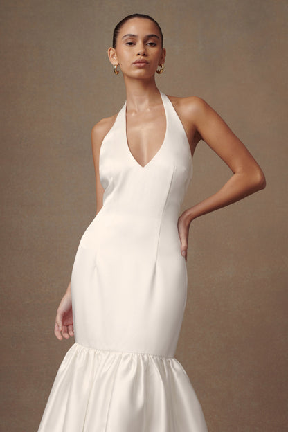 Robe de mariée Danica en satin avec décolleté halter - Blanc