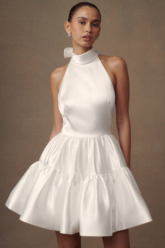 Mini-robe Dorota en satin avec décolleté halter - Blanc