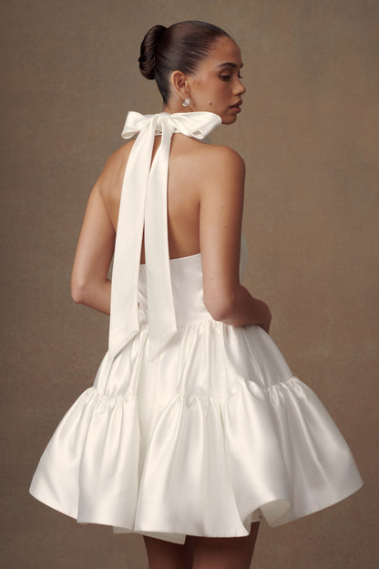 Mini-robe Dorota en satin avec décolleté halter - Blanc