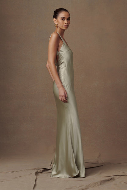 Ensley Robe Maxi en Satin - SAGE