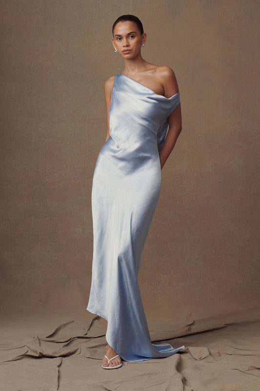 Robe Maxi Yvette à Bretelles avec Emmanchure Asymétrique - Bleu Bleu Roi