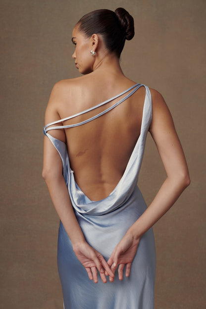 Robe Maxi Yvette à Bretelles avec Emmanchure Asymétrique - Bleu Bleu Roi