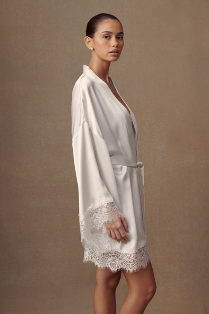 Manteau de mariée Annabeth à bordure de dentelle - Blanc