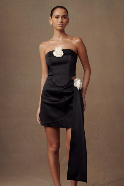 Margot, corset rose sans bretelles - Noir