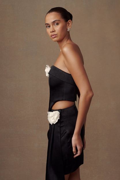 Margot, corset rose sans bretelles - Noir