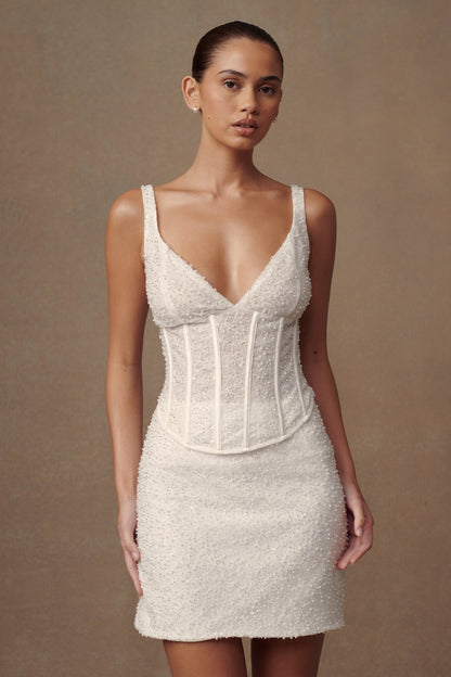 Haut-corset Elsie en perles - Blanc