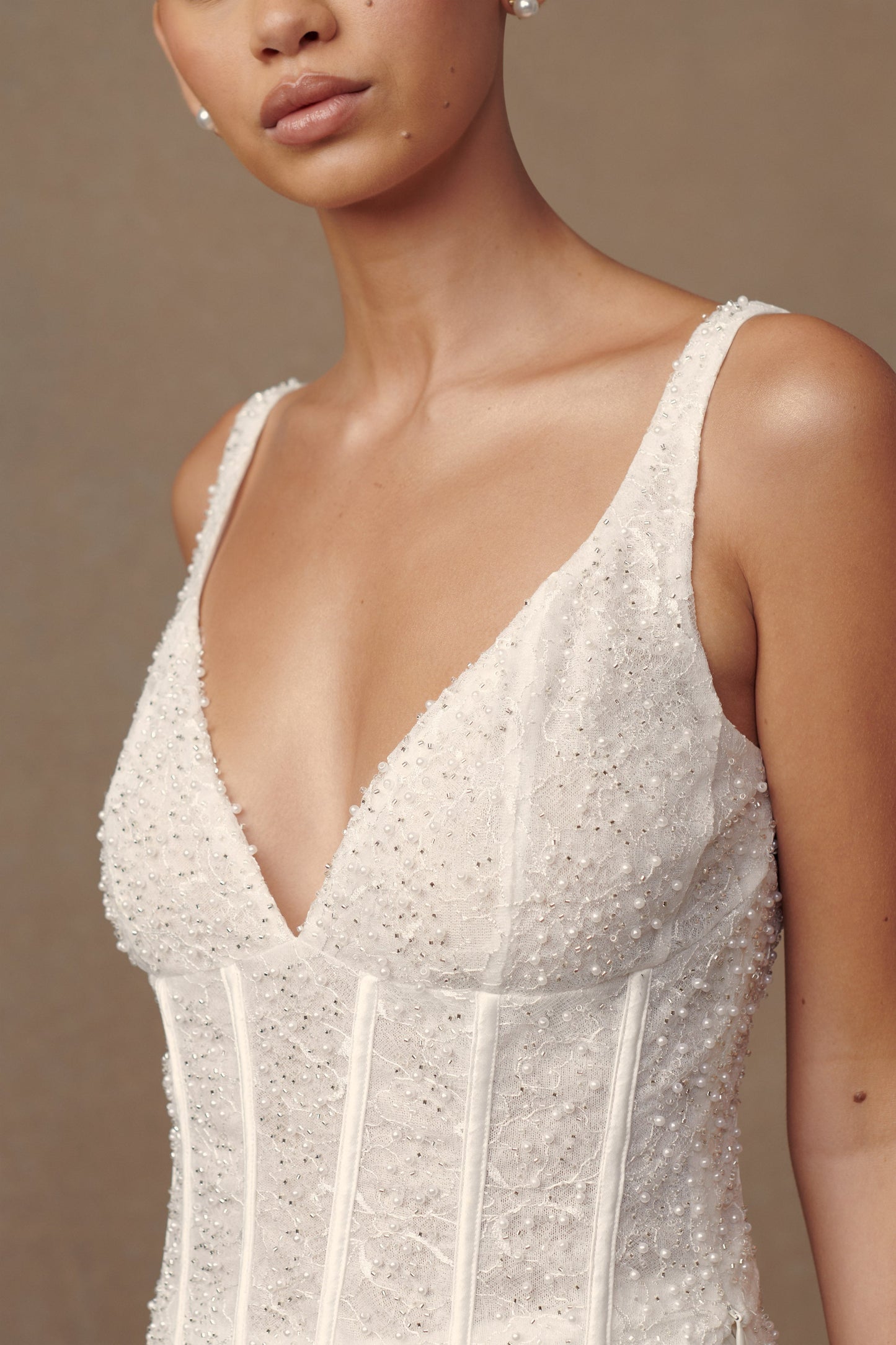 Haut-corset Elsie en perles - Blanc