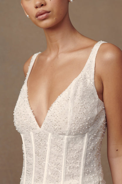 Haut-corset Elsie en perles - Blanc