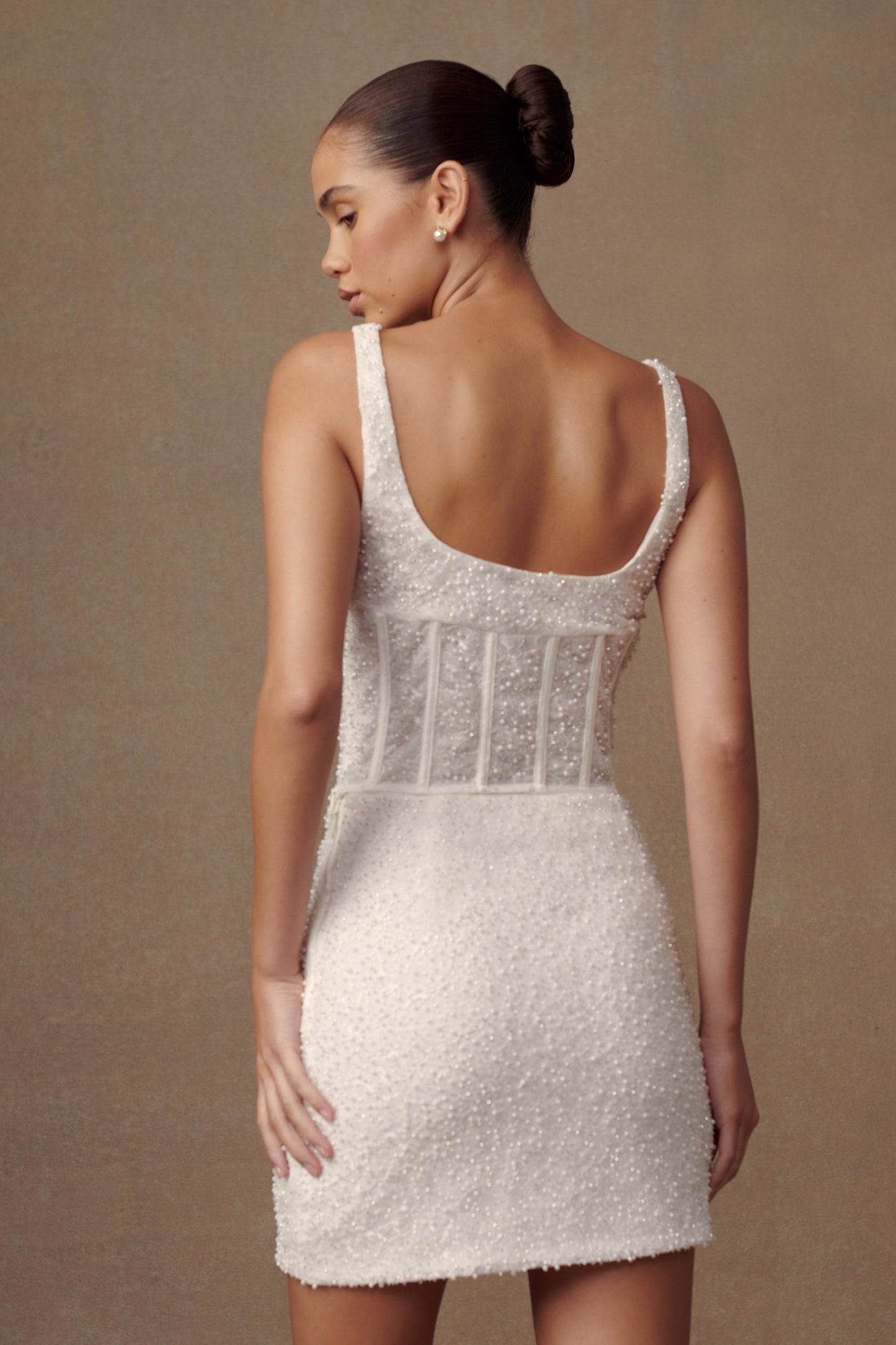 Haut-corset Elsie en perles - Blanc