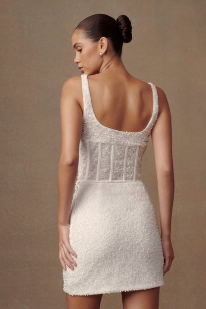 Haut-corset Elsie en perles - Blanc