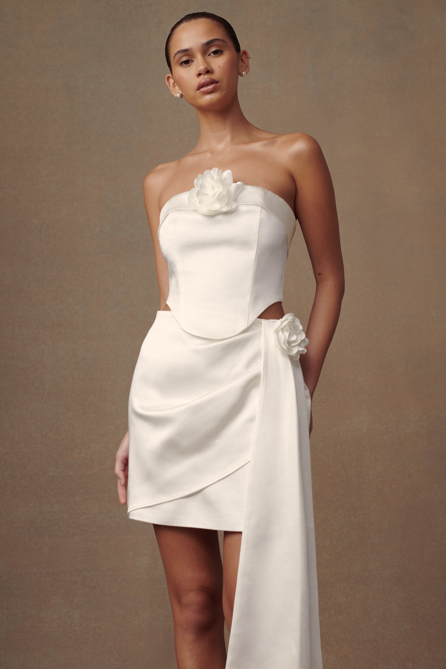 Margot, corset rose sans bretelles - Blanc