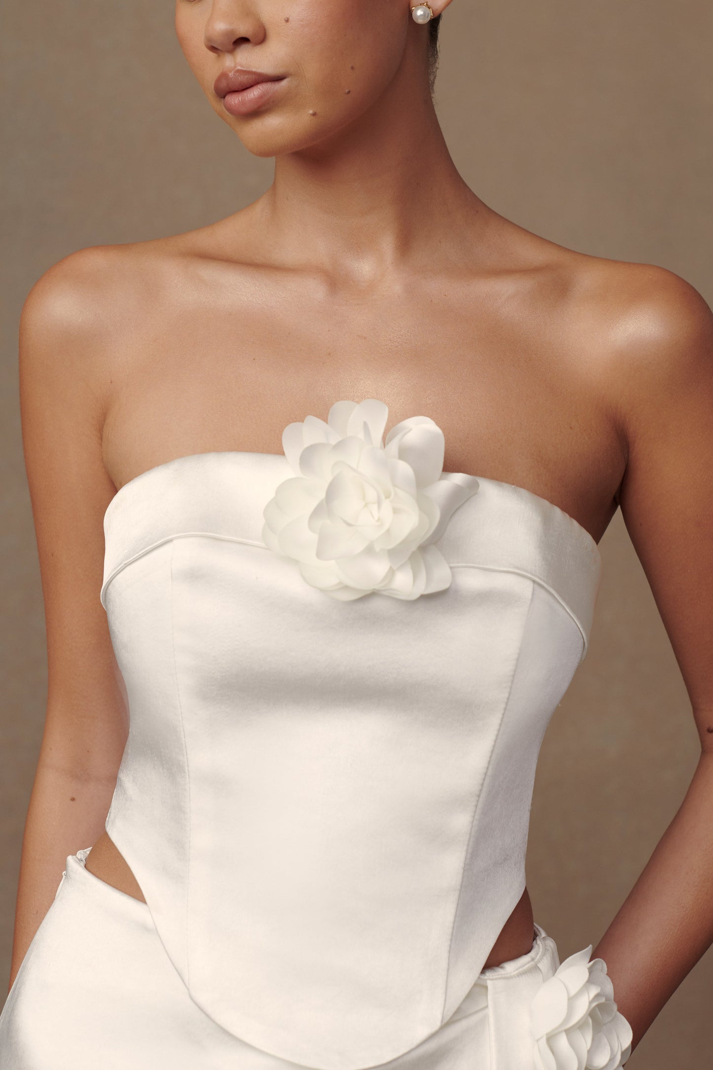 Margot, corset rose sans bretelles - Blanc