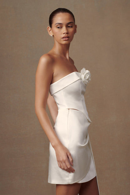 Margot, corset rose sans bretelles - Blanc