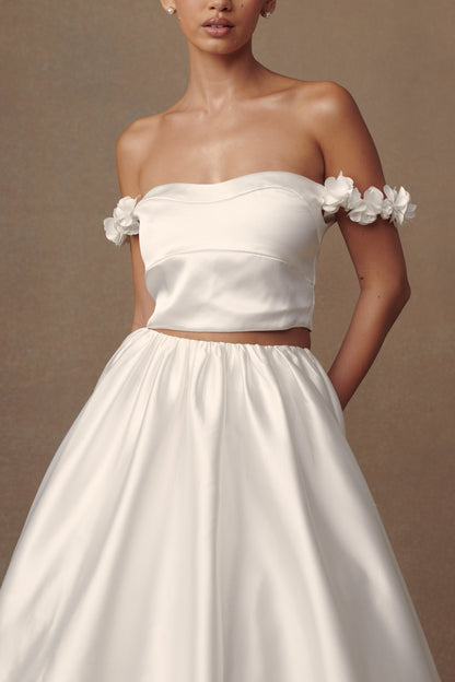Bodys Karrie en satin rose, taille courte - Blanc