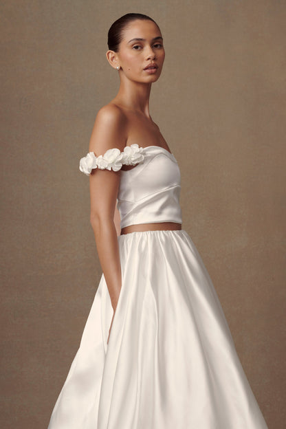 Bodys Karrie en satin rose, taille courte - Blanc