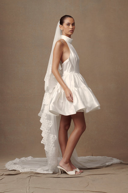 Voile Paulette avec bordure en dentelle - Blanc