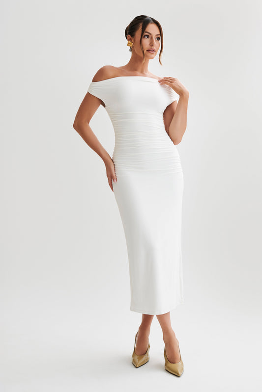 Robe midi en nylon recyclé Alayna - Blanc