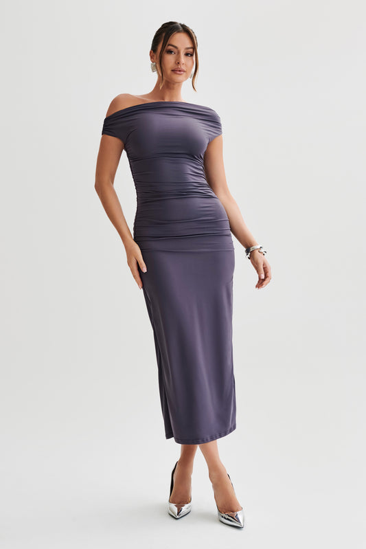 Robe midi en nylon recyclé Alayna - Gris anthracite