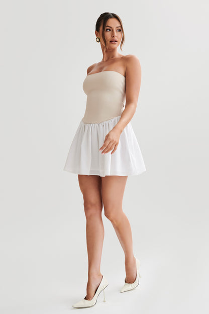 Mini-robe en tricot et lin Hannah - Naturel/Blanc