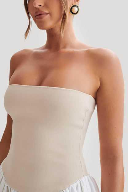 Mini-robe en tricot et lin Hannah - Naturel/Blanc
