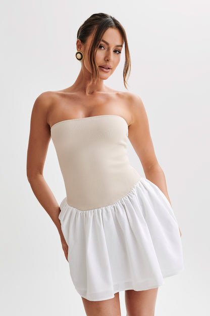 Mini-robe en tricot et lin Hannah - Naturel/Blanc