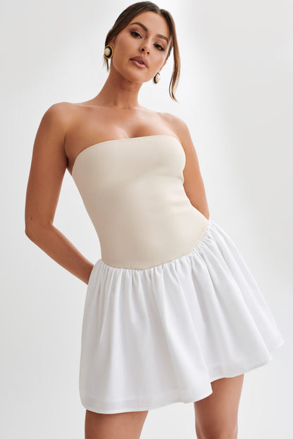 Mini-robe en tricot et lin Hannah - Naturel/Blanc