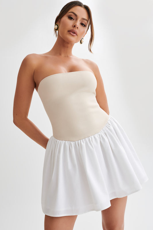 Mini-robe en tricot et lin Hannah - Naturel/Blanc