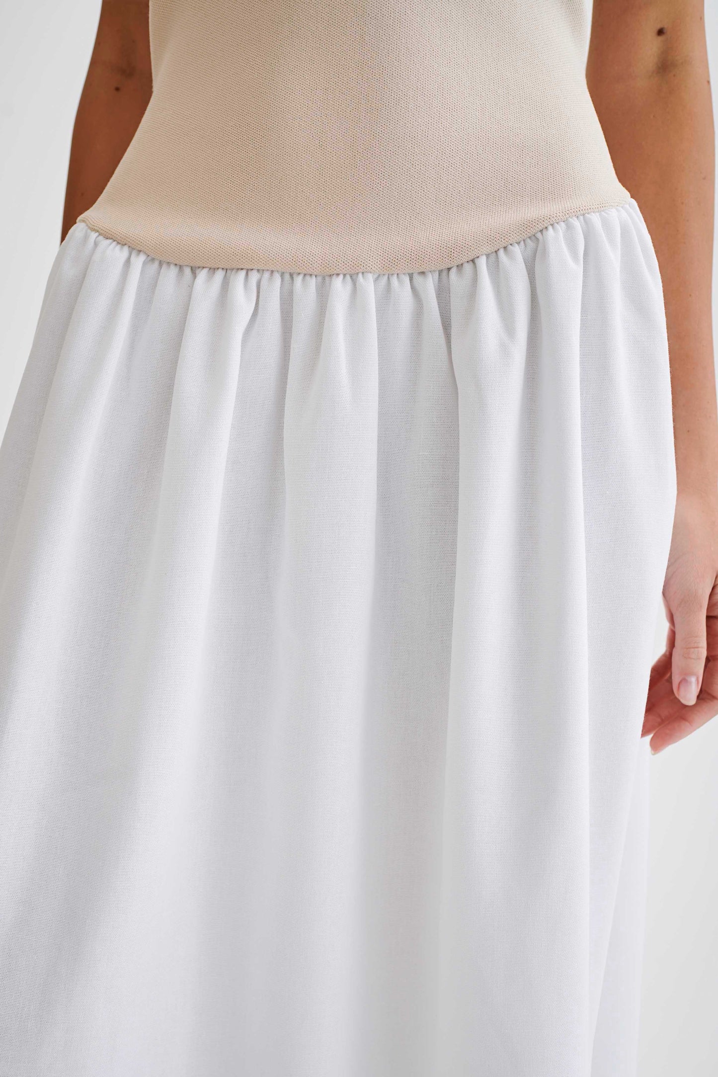 Robe midi en jersey et lin Katie - Naturel/Blanc