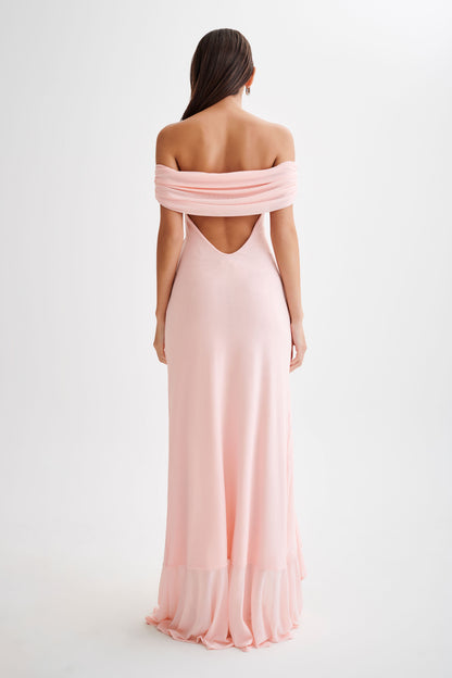 Audrey, robe maxi en maille à épaules dénudées - Rose pâle