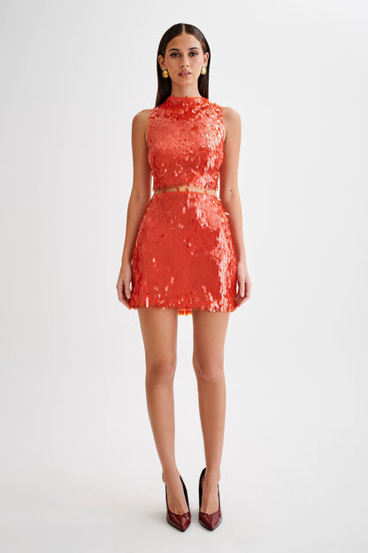 Jupe mini Savannah pailletée - Orange vif
