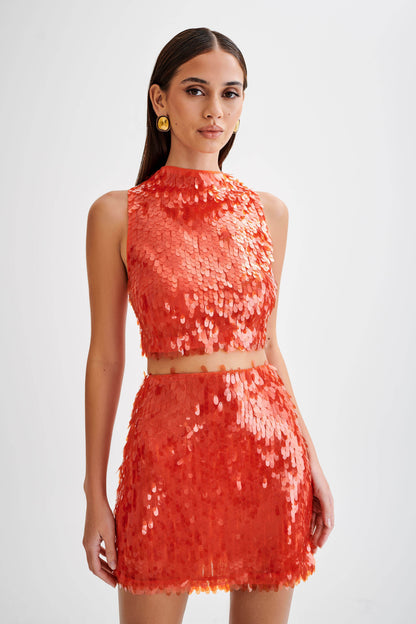 Jupe mini Savannah pailletée - Orange vif